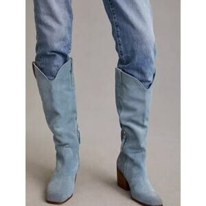 Sam Edelman Britten Western Tall Boots Blue Suede Size 6.5 NWOB Classy Elegant